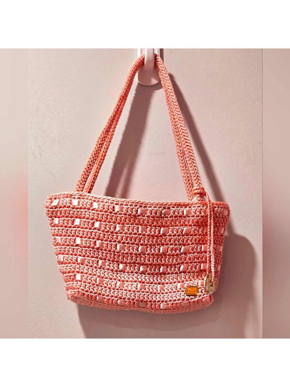 The Sak Pink Crochet Woven Mini Bag
